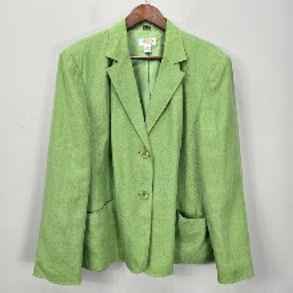 Talbots 100% Irish Linen Blazer Jacket 18W Green Sustainable Office Career *Read
